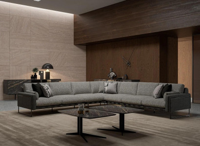Luxury corner sofa set textile sofa L-shape grey couch design new coffee table